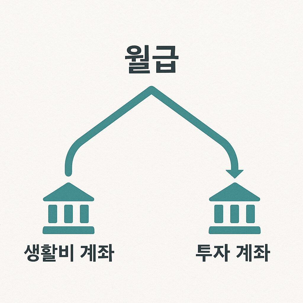 월급이 생활비 계좌와 투자 계좌로 나뉘는 흐름도