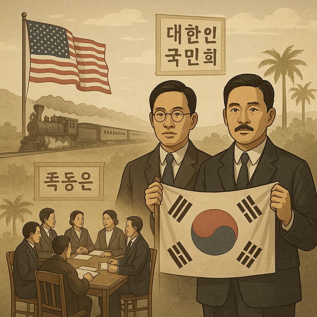 미주 한인 독립운동과 송오균 리더십 상징 이미지